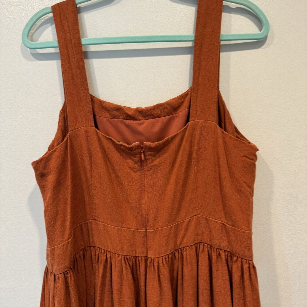 Ann Taylor Midi Dress Tiered Linen Sleeveless Rust Orange Women sz 14 Casual - Picture 9 of 11